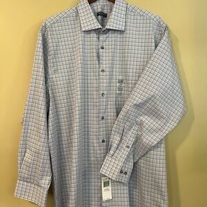 Men’s Van Heusen dress shirt, size 17 1/2 neck, 32/33 sleeve, blue/khaki, NWT